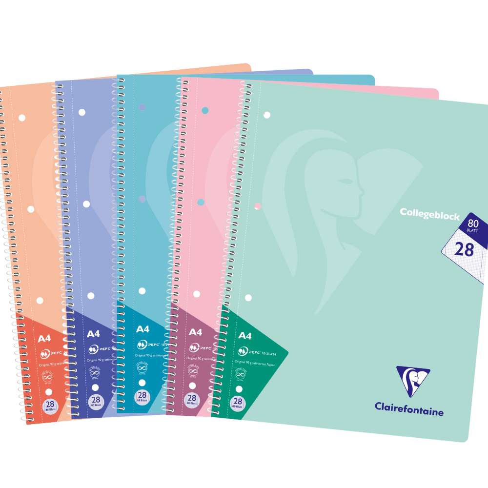 Collegeblock Clairefontaine Lineatur 28, pastell sortiert