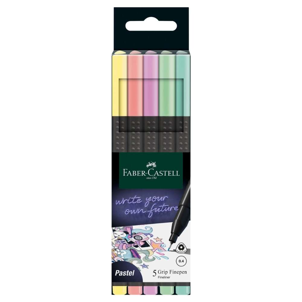 Faber-Castell Fineliner, Finepen Grip pastell, 5er Pack
