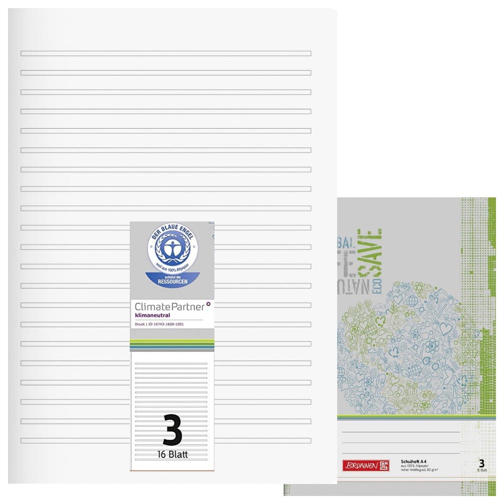Schulhefte Blauer Engel: Lineatur 3, A4, Brunnen