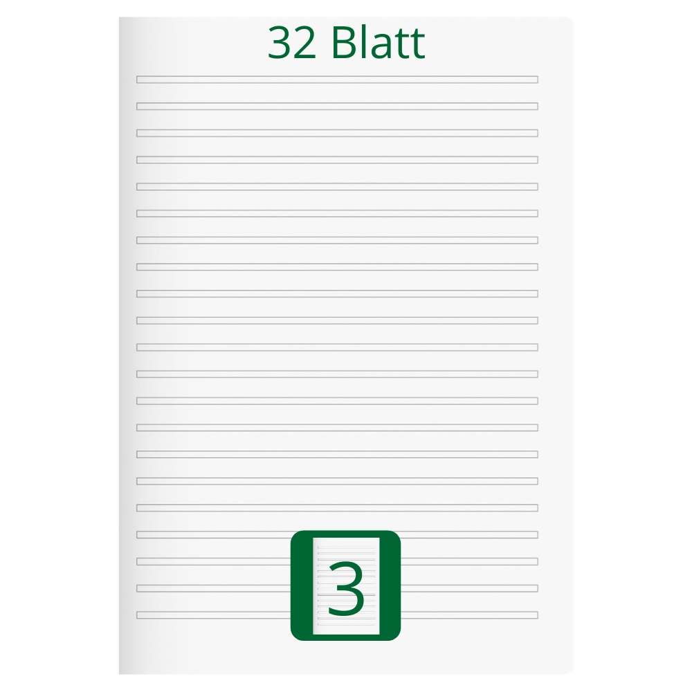 Doppelheft DIN A4, Lineatur 3, 32 Blatt