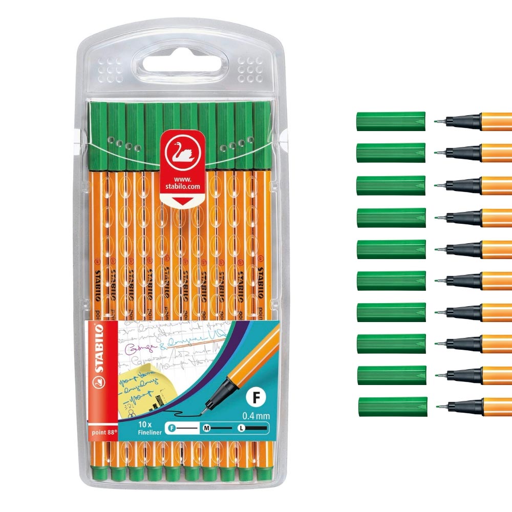 Fineliner grün, Stabilo point 88, 10er Packung