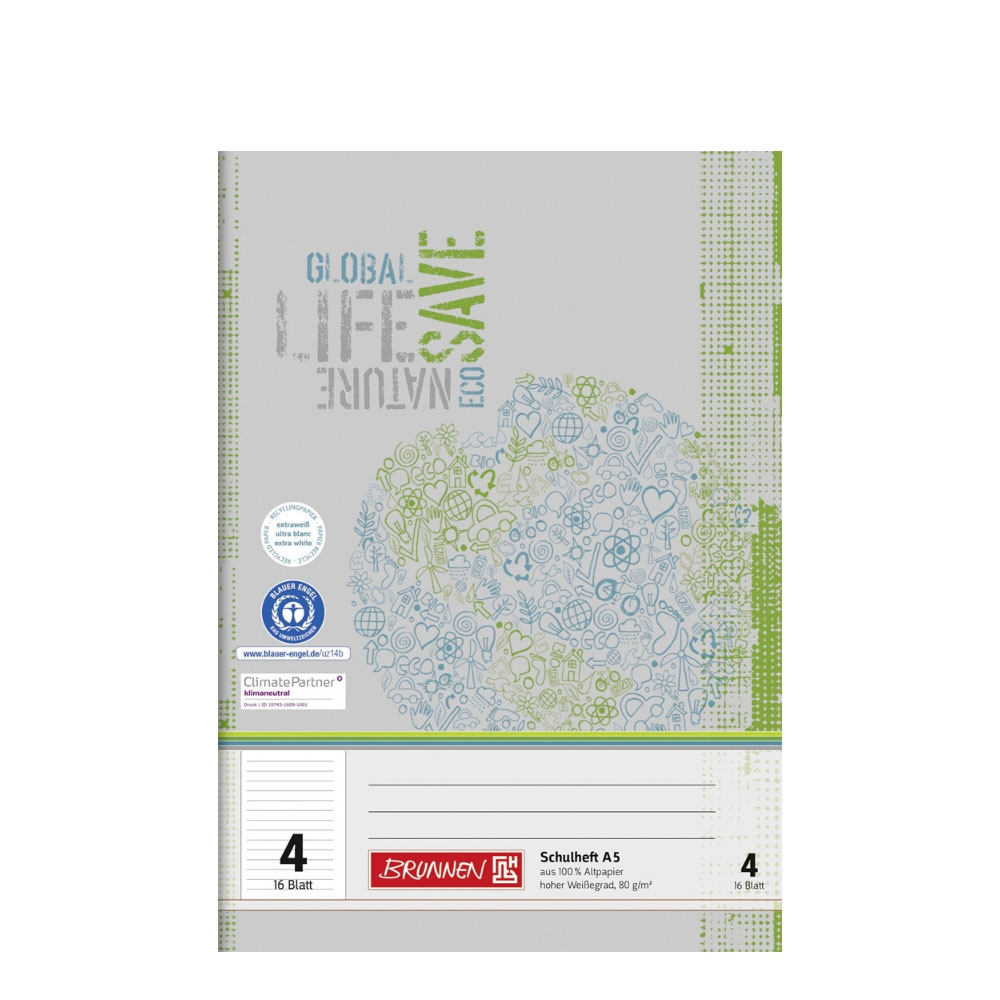 Recyclinghefte A5, Lineatur 4, Brunnen