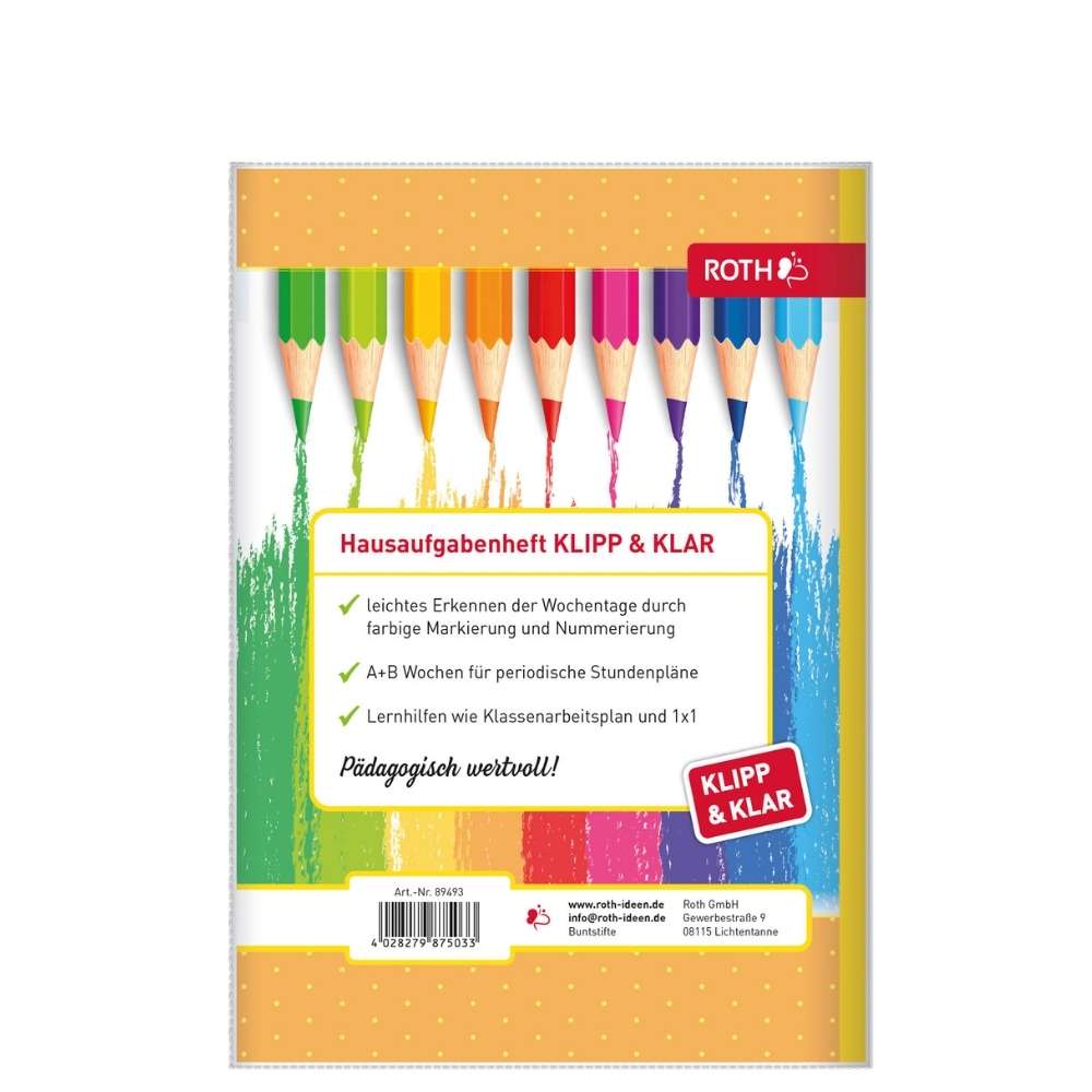 Hausaufgabenheft Grundschule "Klipp & Klar", Buntstifte