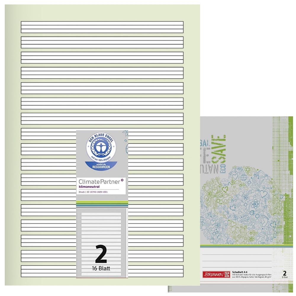 Schulhefte Blauer Engel: Lineatur 2, A4, Brunnen