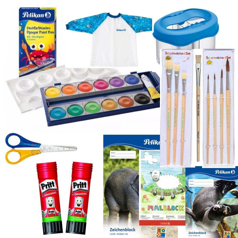 Linkshänder Bastel-Set XL, blau: Farbkasten, Pinsel, Linkshänder-Schere & mehr