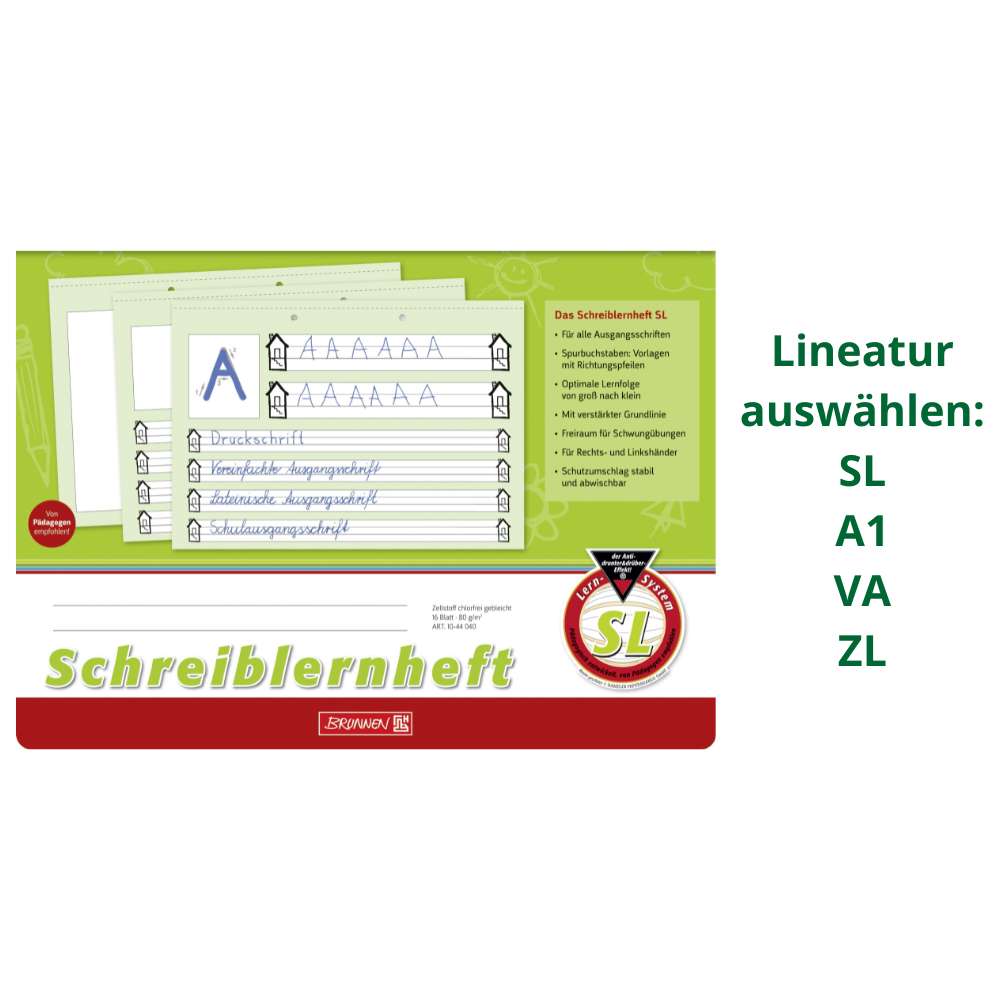 Schreiblernhefte von Brunnen, A4 quer, verschiedene Lineaturen