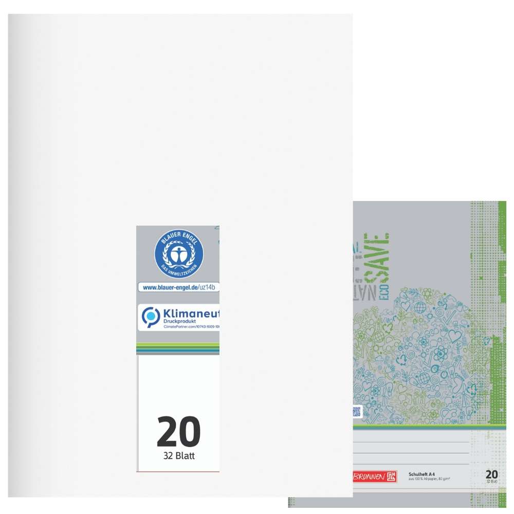 Recycling Doppelheft A4, Lineatur 20, Brunnen