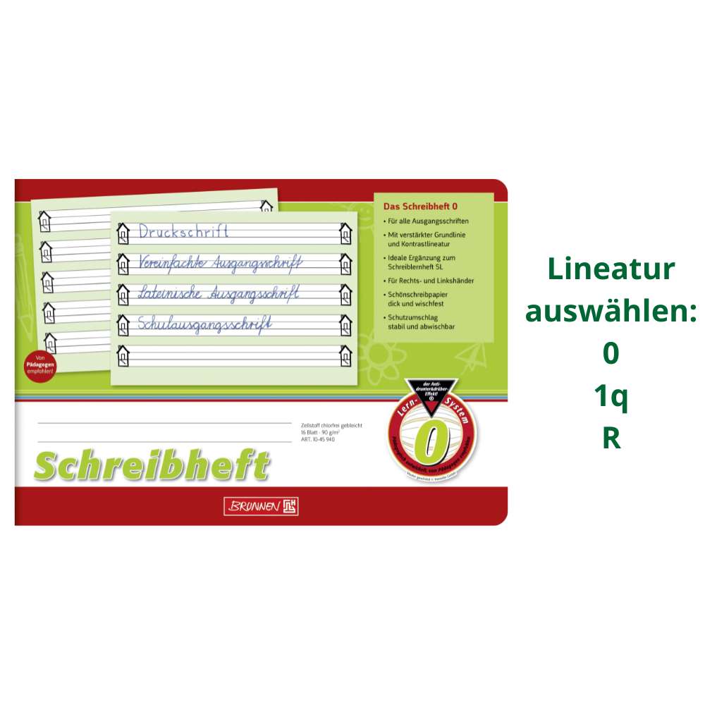 Schreiblernhefte von Brunnen, A5 quer, verschiedene Lineaturen