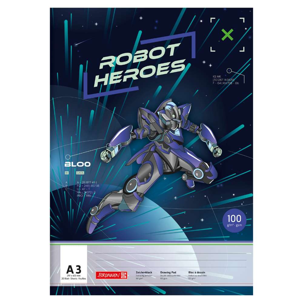 Brunnen Zeichenblock A3, 20 Blatt, Robot Hero