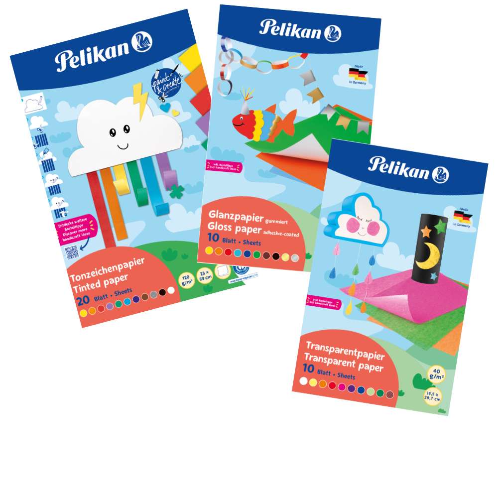 Pelikan Bastelpapier, 3er Set: Transparent-, Ton-, Glanzpapier