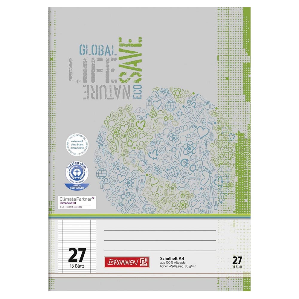 Schulhefte Blauer Engel: Lineatur 27, A4, Brunnen