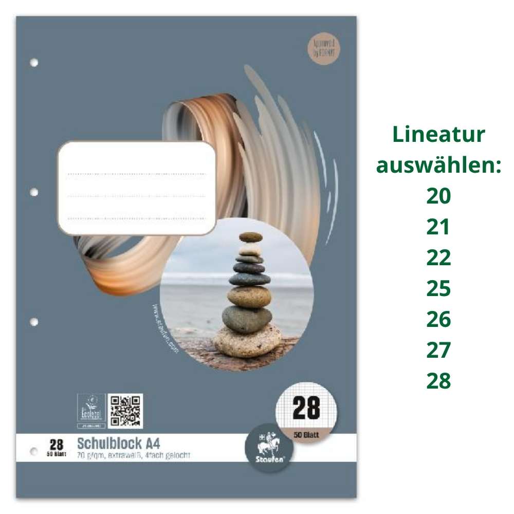 Schulblock A4, 50 Blatt, verschiedene Lineaturen