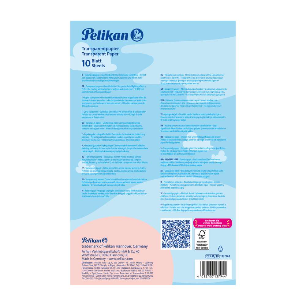 Pelikan Transparentpapier 18x30 cm, 10 Blatt