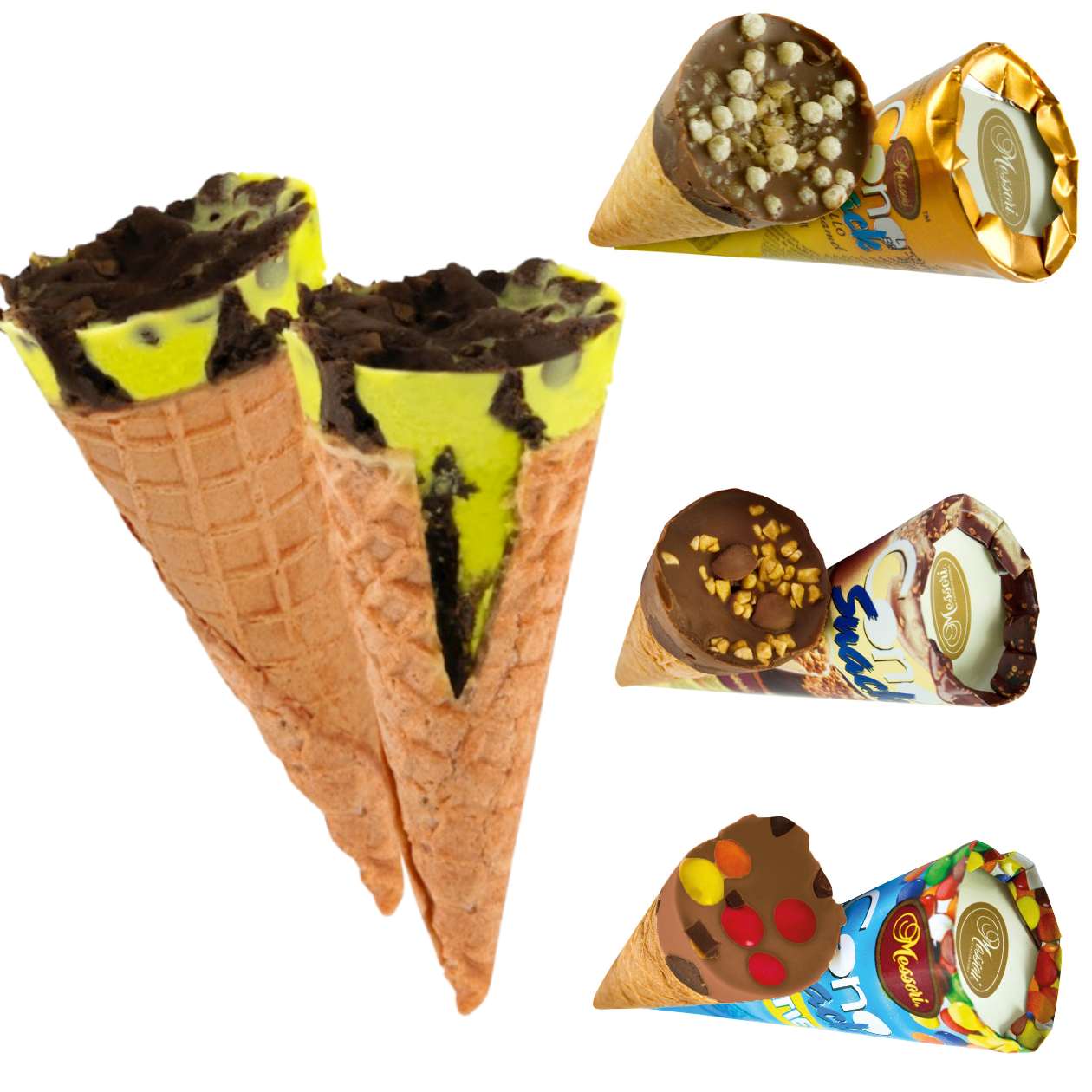 Messori Waffelhörnchen, verschiedene Sorten