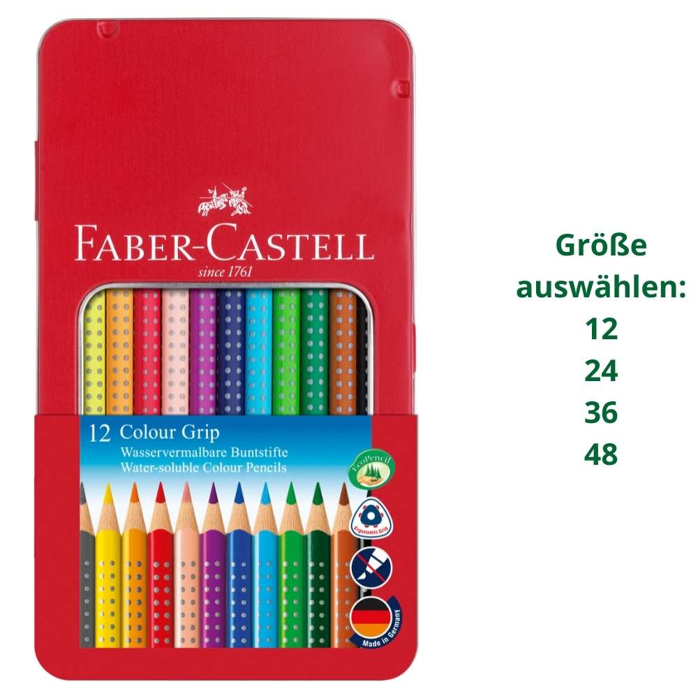 Faber-Castell Colour Grip Buntstifte im Metalletui, verschiedene Größen