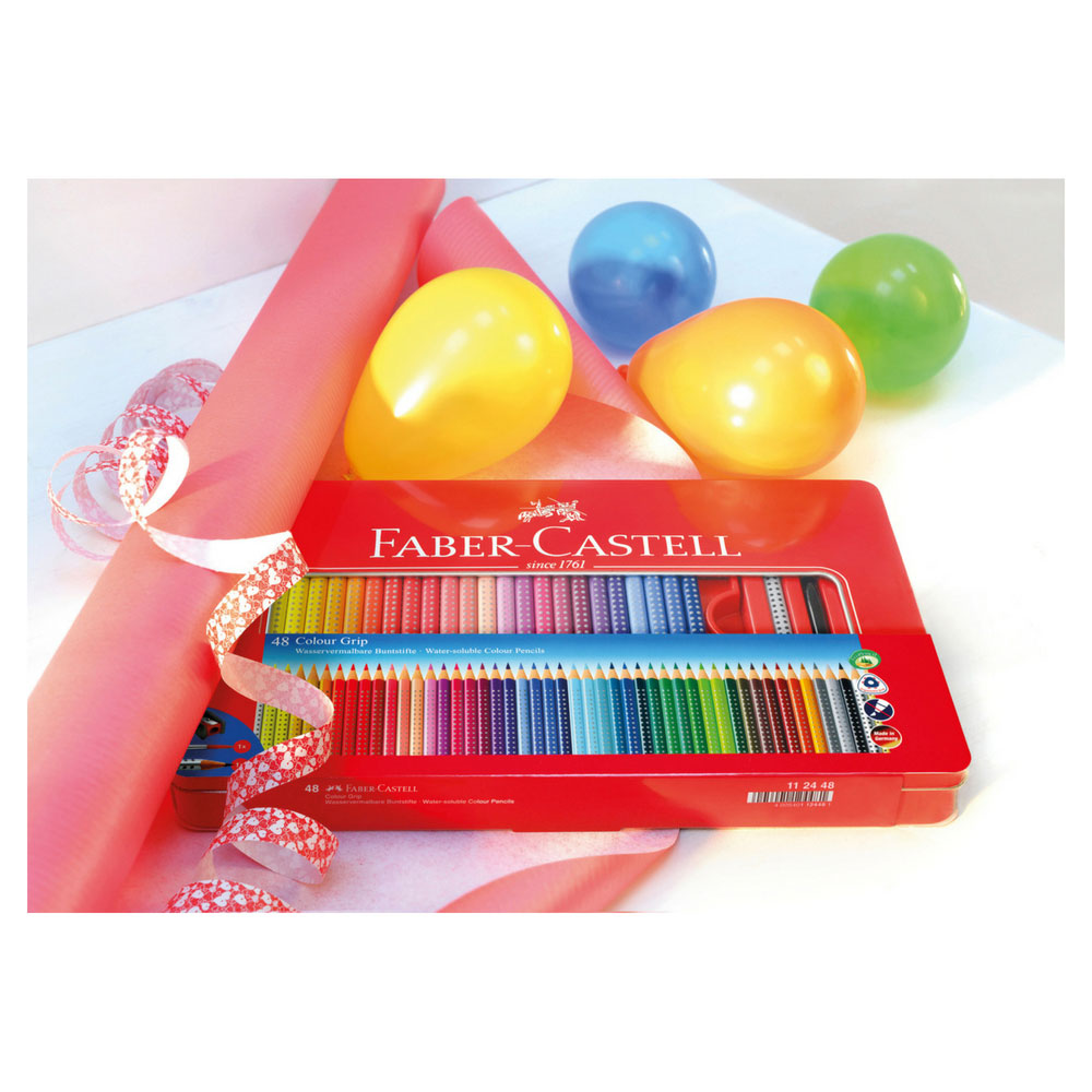 Faber-Castell Colour Grip 48 Farben im Metalletui inkl. Spitzer, Pinsel und Bleistift