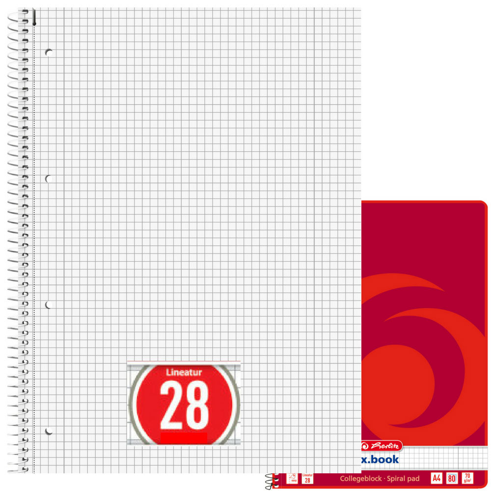Herlitz Collegeblock, kariert Doppelrand, Lineatur 28
