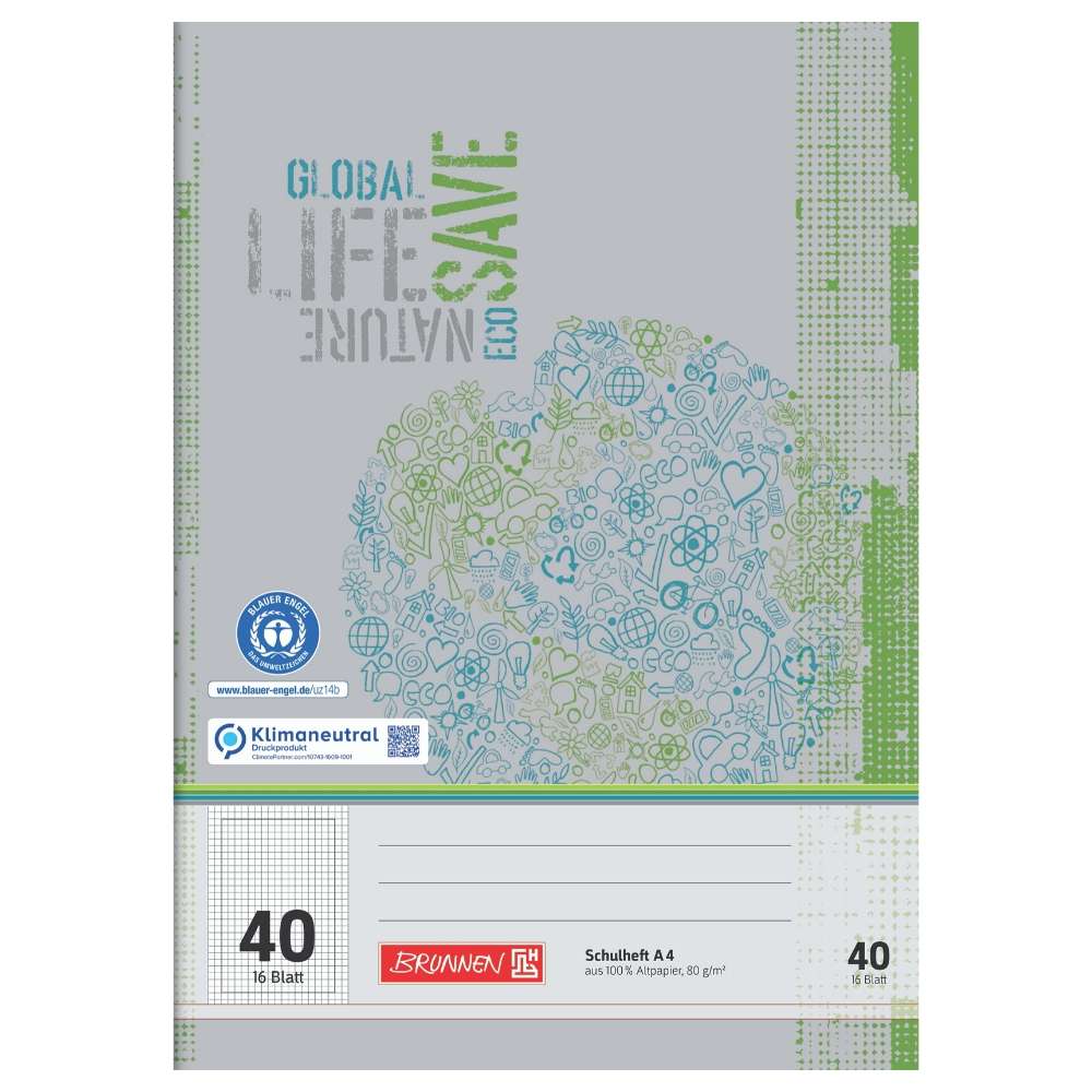 Schulhefte Blauer Engel: Lineatur 40, A4, Brunnen
