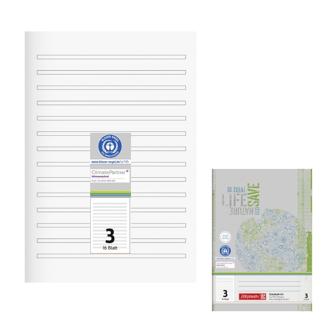 Recyclinghefte A5, Lineatur 3, Brunnen