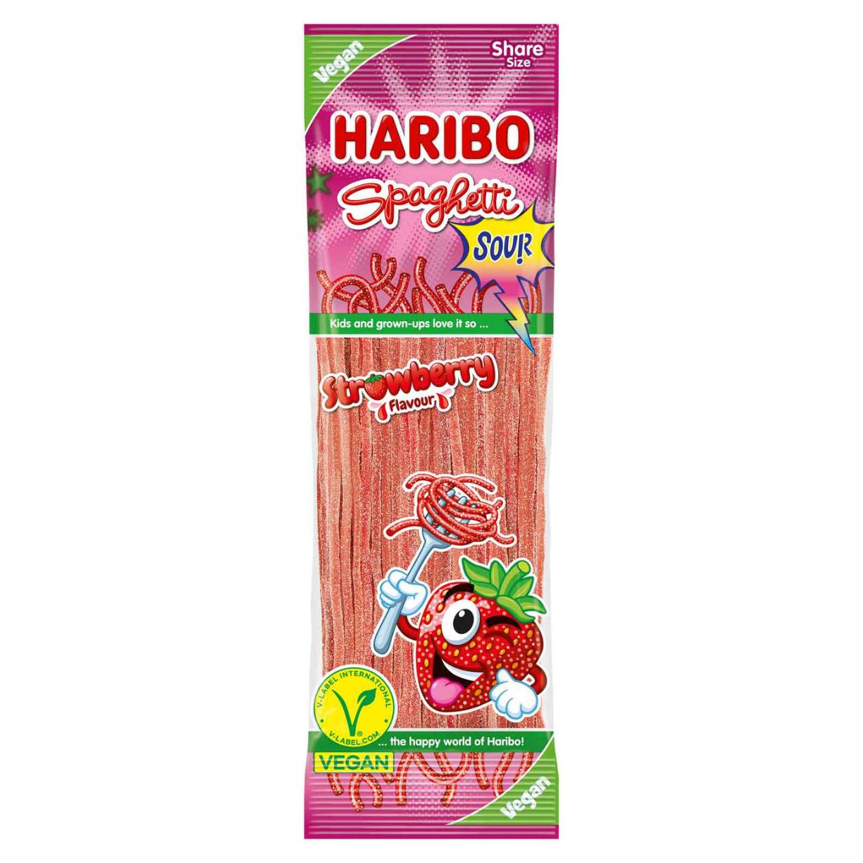 Haribo Spaghetti, Strawberry sour vegan, 200 g