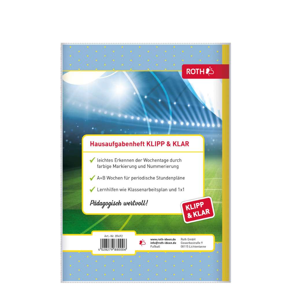 Hausaufgabenheft Grundschule "Klipp & Klar", Fußball