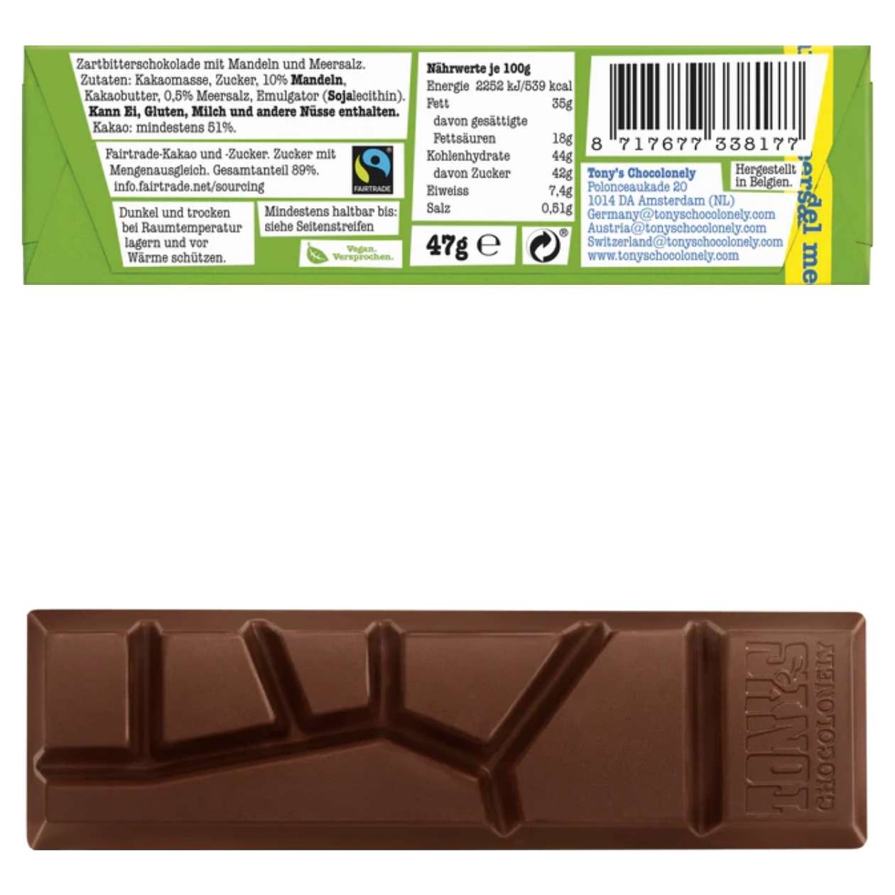 Zartbitter Mandel Meersalz, Tony's Chocolonely Riegel