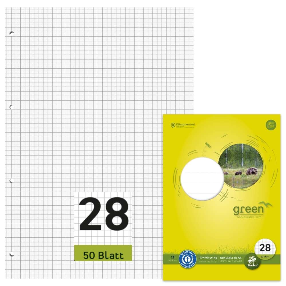 Schulblock Blauer Engel, Lineatur 28, DIN A4, gelocht