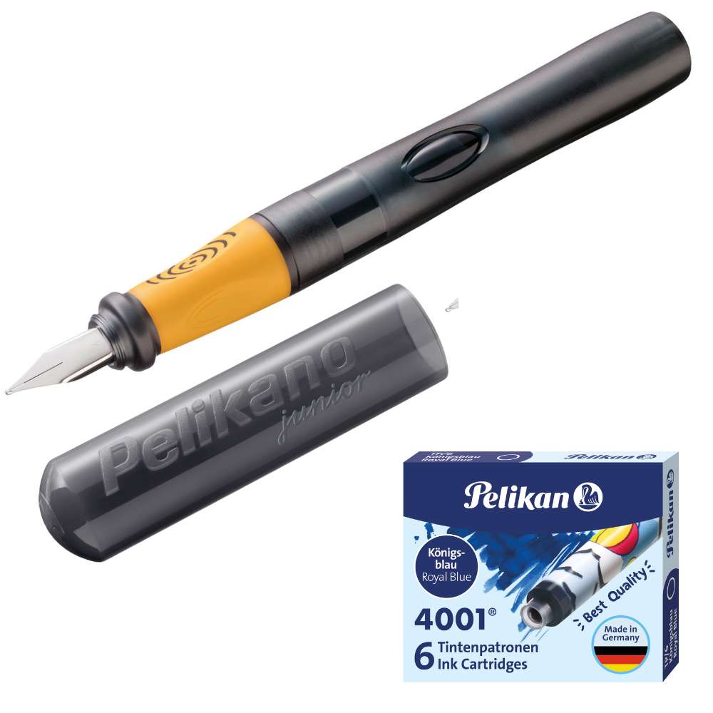 Pelikano Junior Anfängerfüller, anthrazit + 6 Tintenpatronen