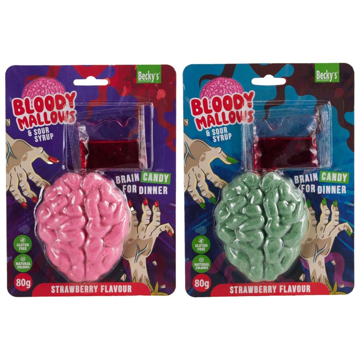 Schaumzucker-Gehirn mit Blut-Soße, sortiert