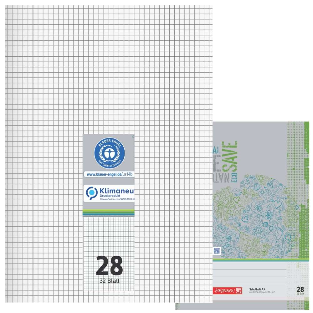 Recycling Doppelheft A4, Lineatur 28, Brunnen