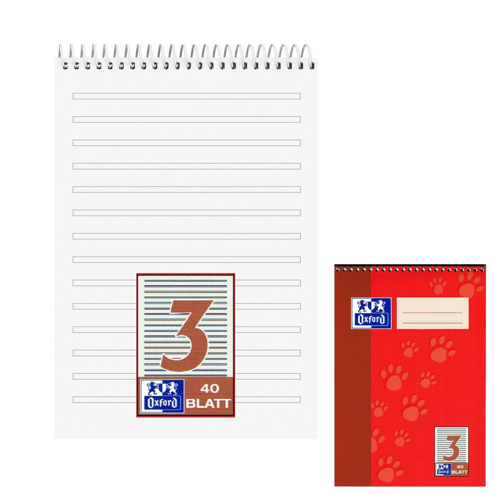 Schreibblock A5, 3. Klasse (Kopfspirale, Lineatur 3, Oxford)