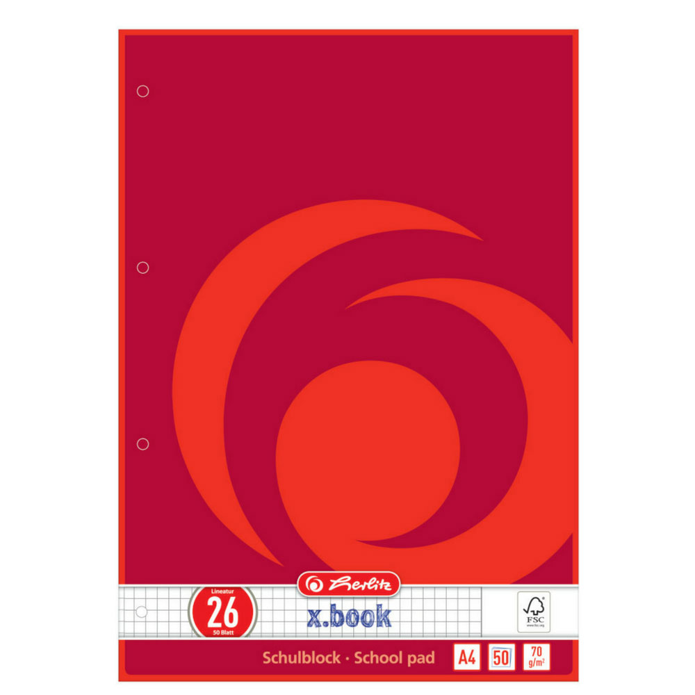 Schulblock kariert mit Rand, gelocht (A4, Lineatur 26, Herlitz)