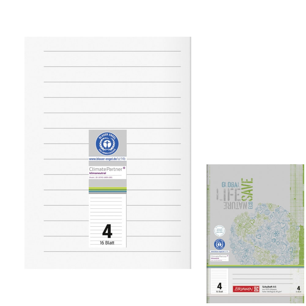 Recyclinghefte A5, Lineatur 4, Brunnen