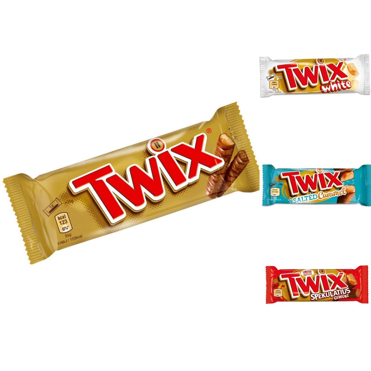 Twix Riegel, verschiedene Sorten