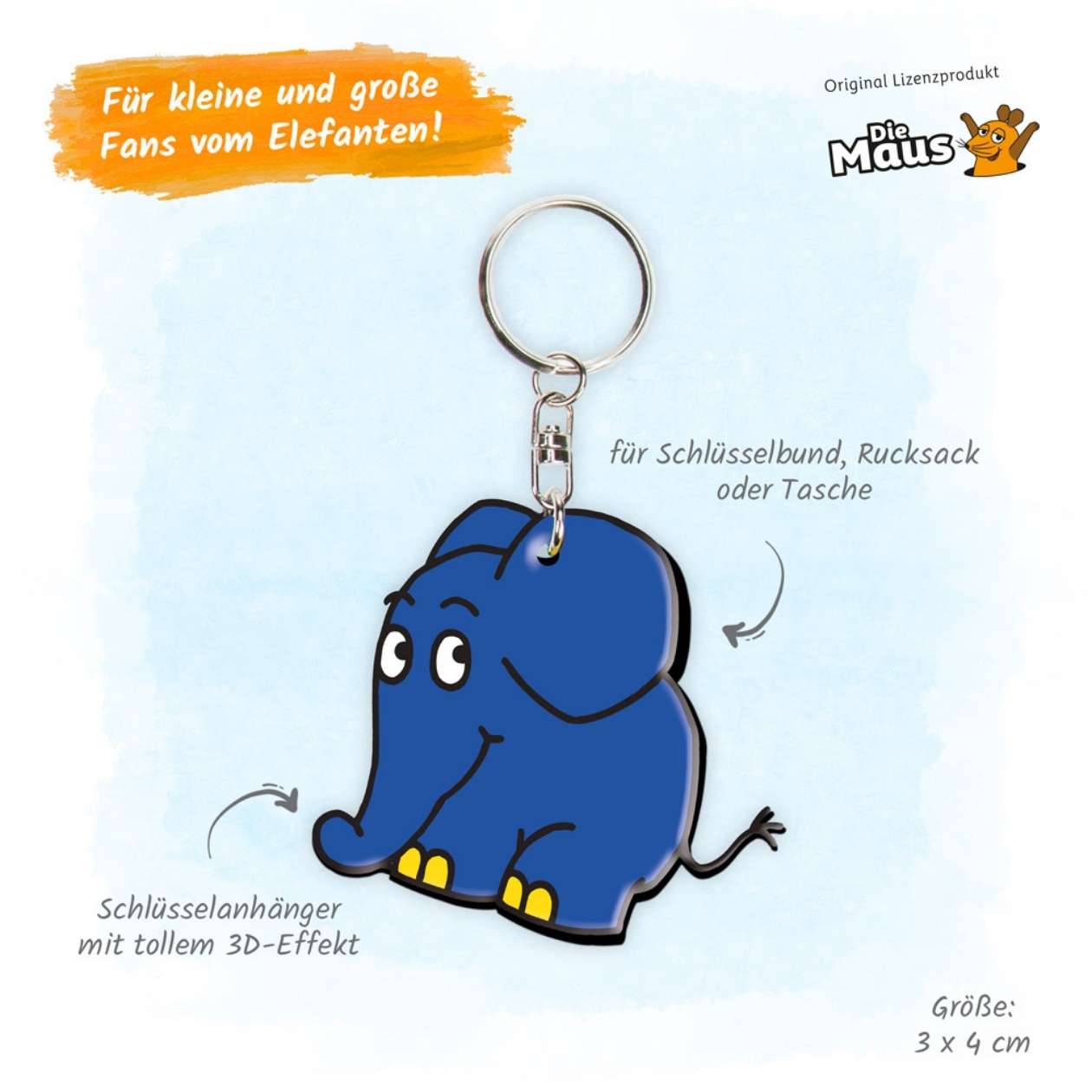 DIE MAUS 3D Schlüsselanhänger: Elefant
