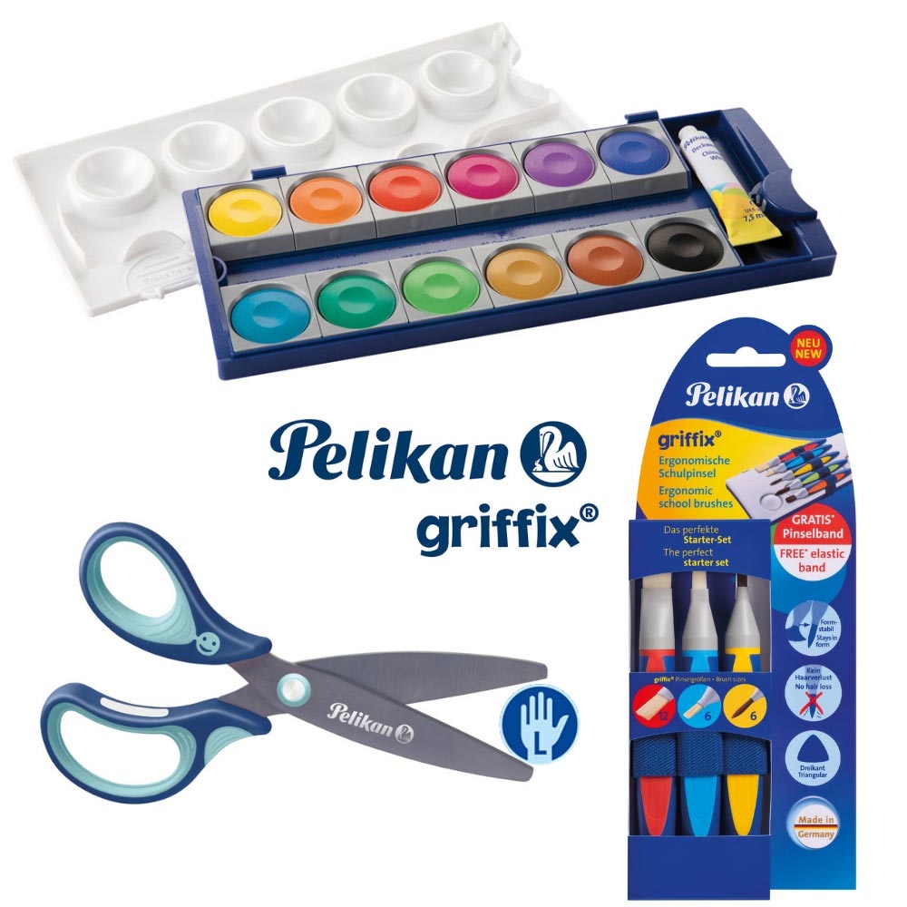 Pelikan griffix Set, Linkshänder: Farbkasten, griffix Pinsel, griffix Schere