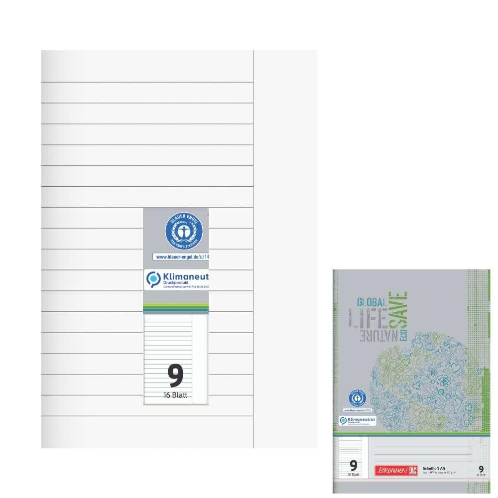 Recyclinghefte A5, Lineatur 9, Brunnen