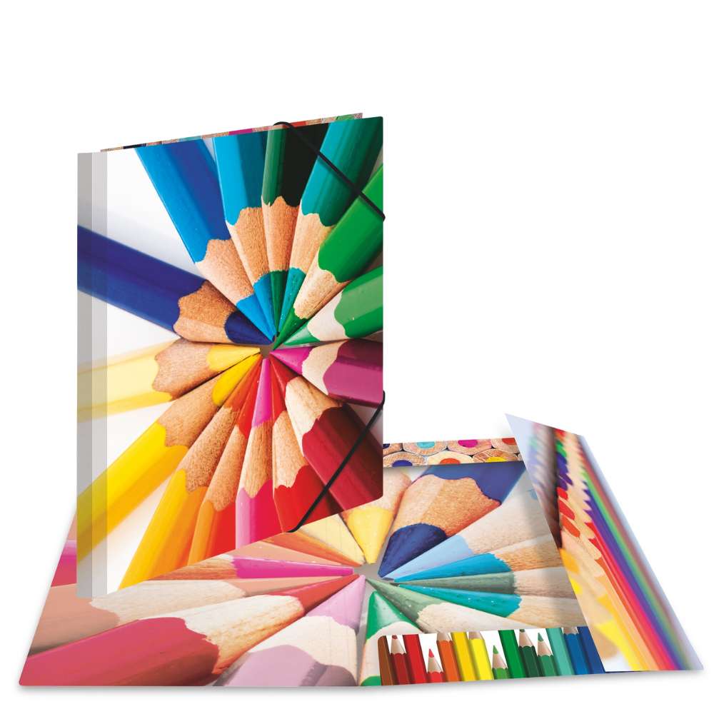 Kartonmappe A4, bunte Stifte