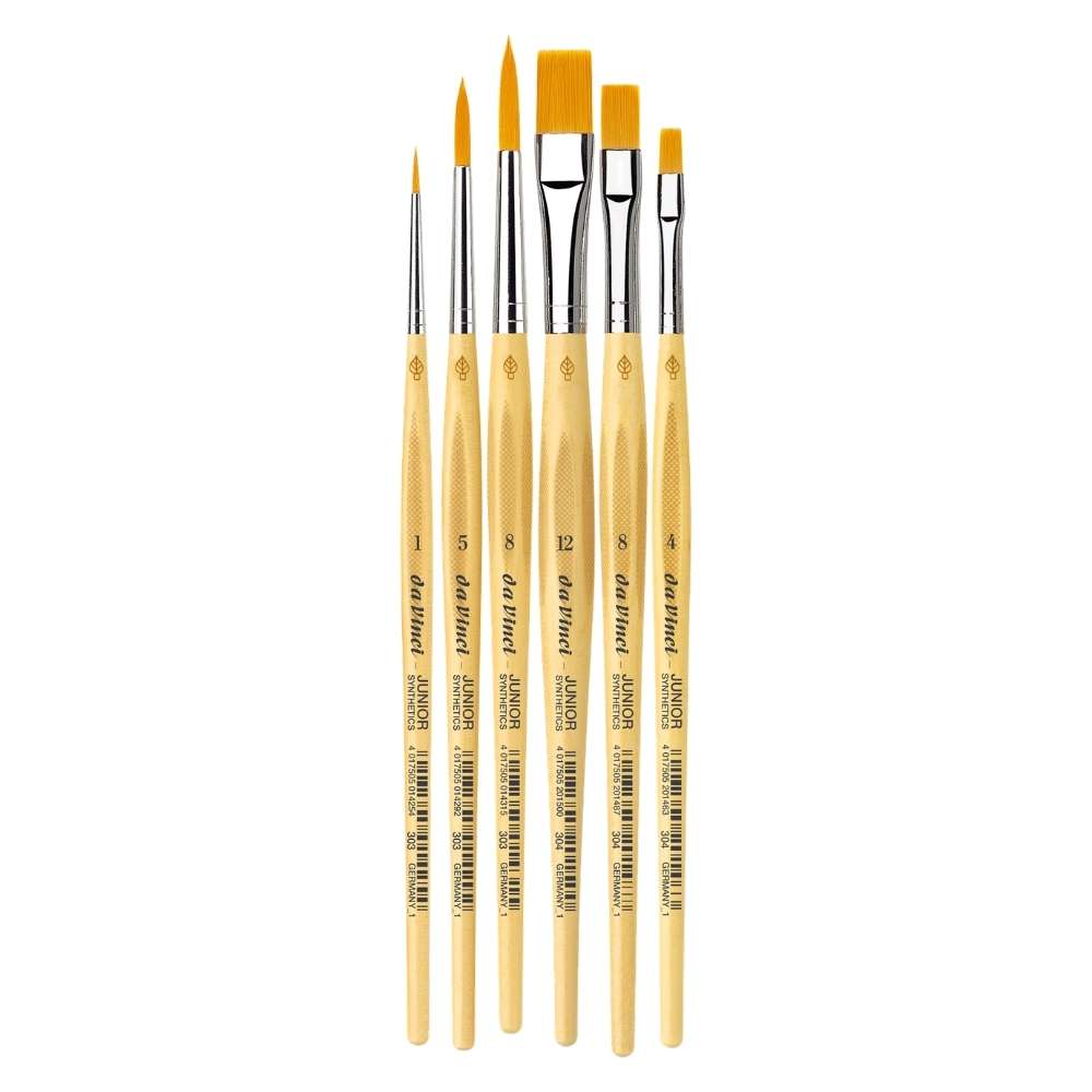 Pinselset Schule da Vinci Junior, 3 Rund- und 3 Flachpinsel