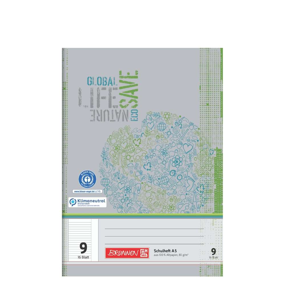 Recyclinghefte A5, Lineatur 9, Brunnen