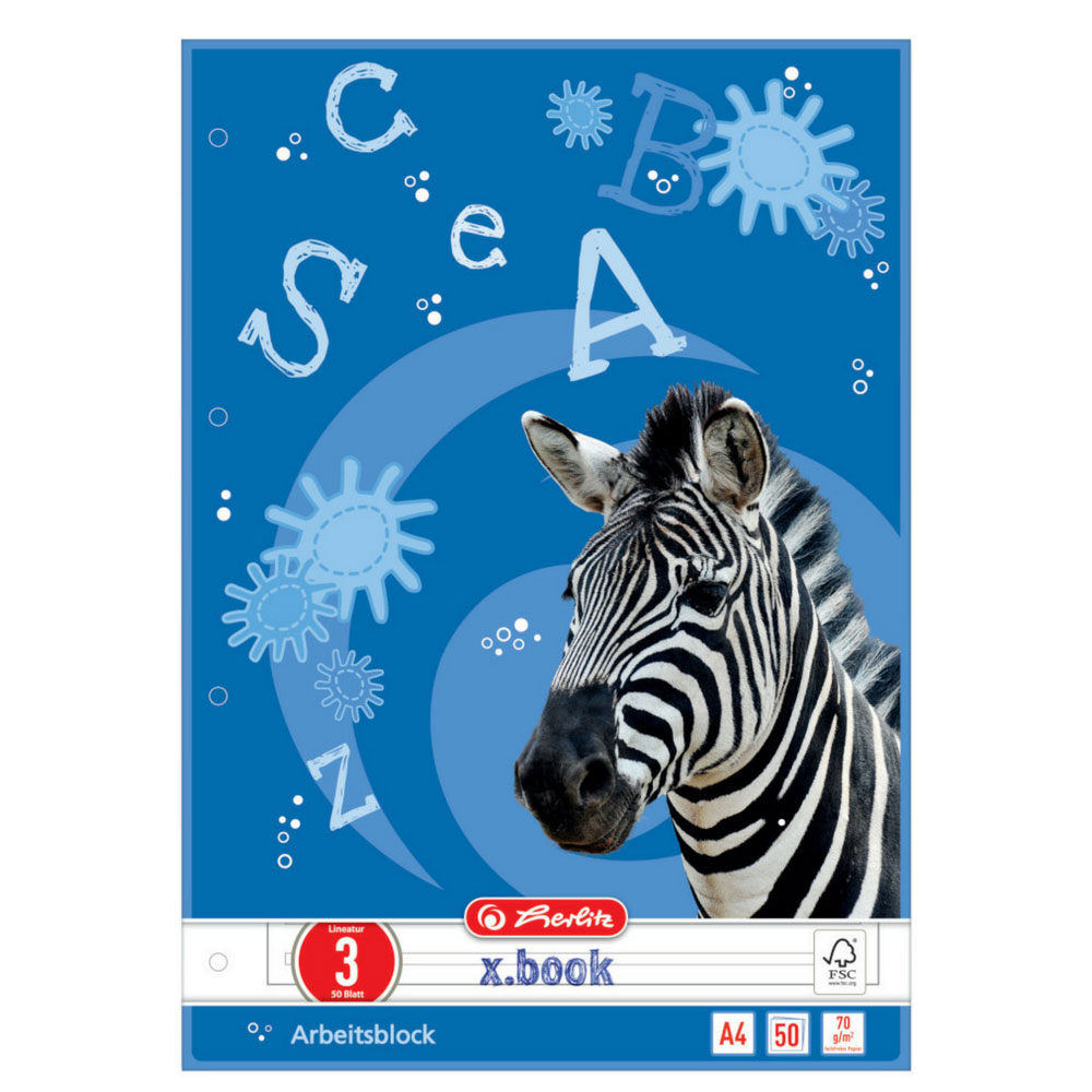 Herlitz Arbeitsblock Lineatur 3, 50 Blatt gelocht, A4