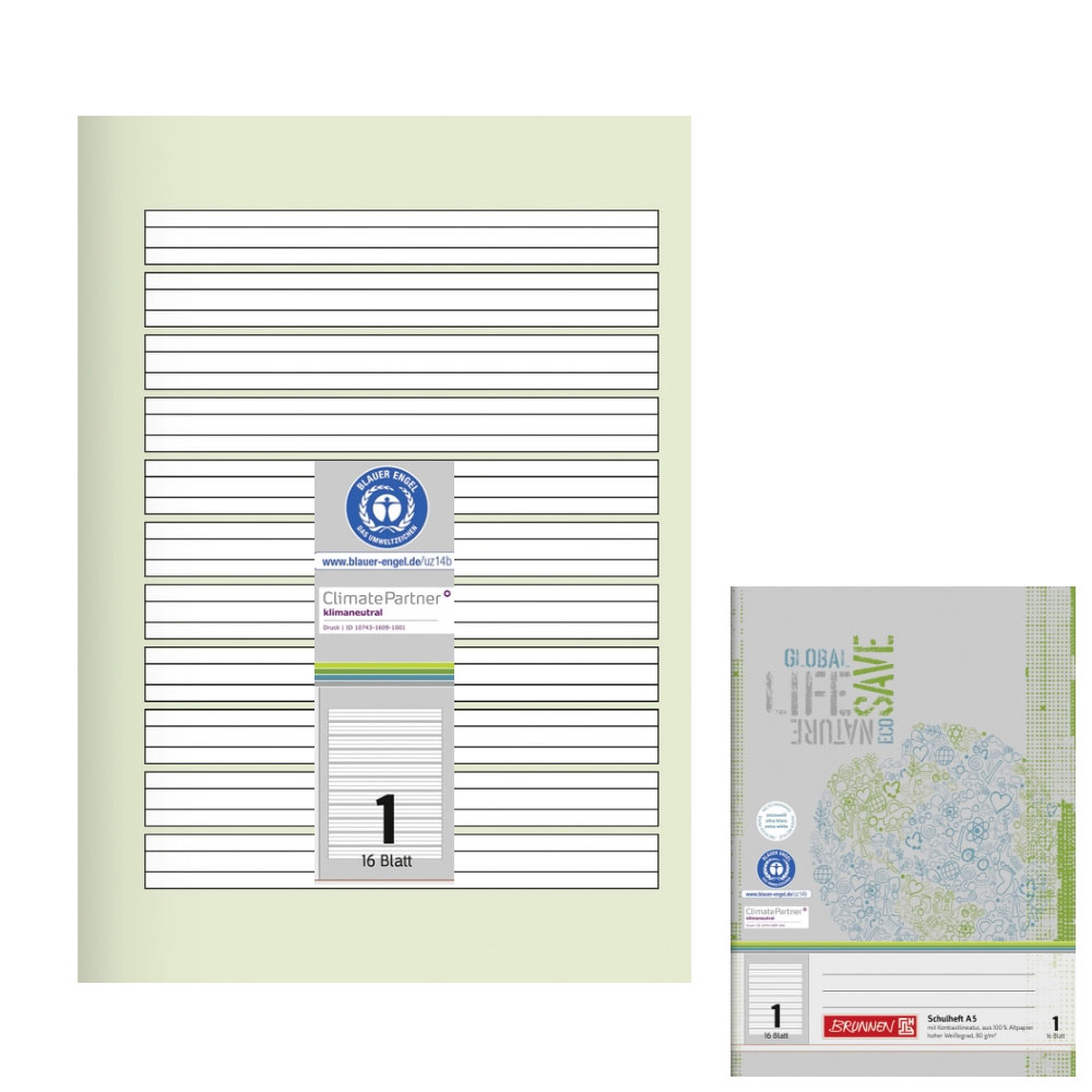 Recyclinghefte A5, Lineatur 1, Brunnen