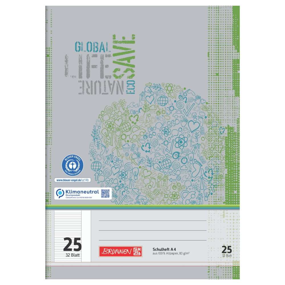 Recycling Doppelheft A4, Lineatur 25, Brunnen