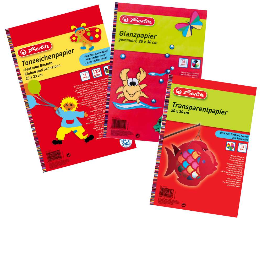 3x Bastelpapier Herlitz: Glanz-, Transparent-, Tonzeichenpapier