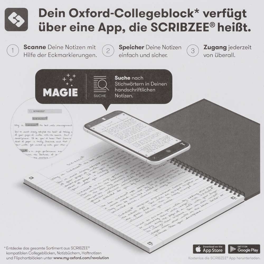 Oxford Collegeblock kariert mit Rand, Lineatur 26