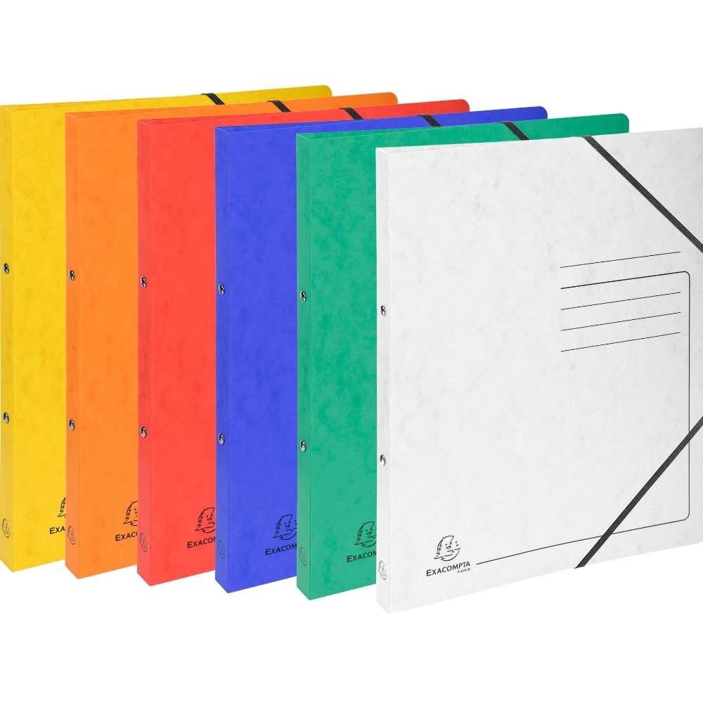 Sechs Ringhefter Pappe: weiß, gelb, orange, rot, blau und grün