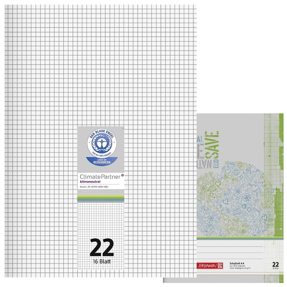 Schulhefte Blauer Engel: Lineatur 22, A4, Brunnen