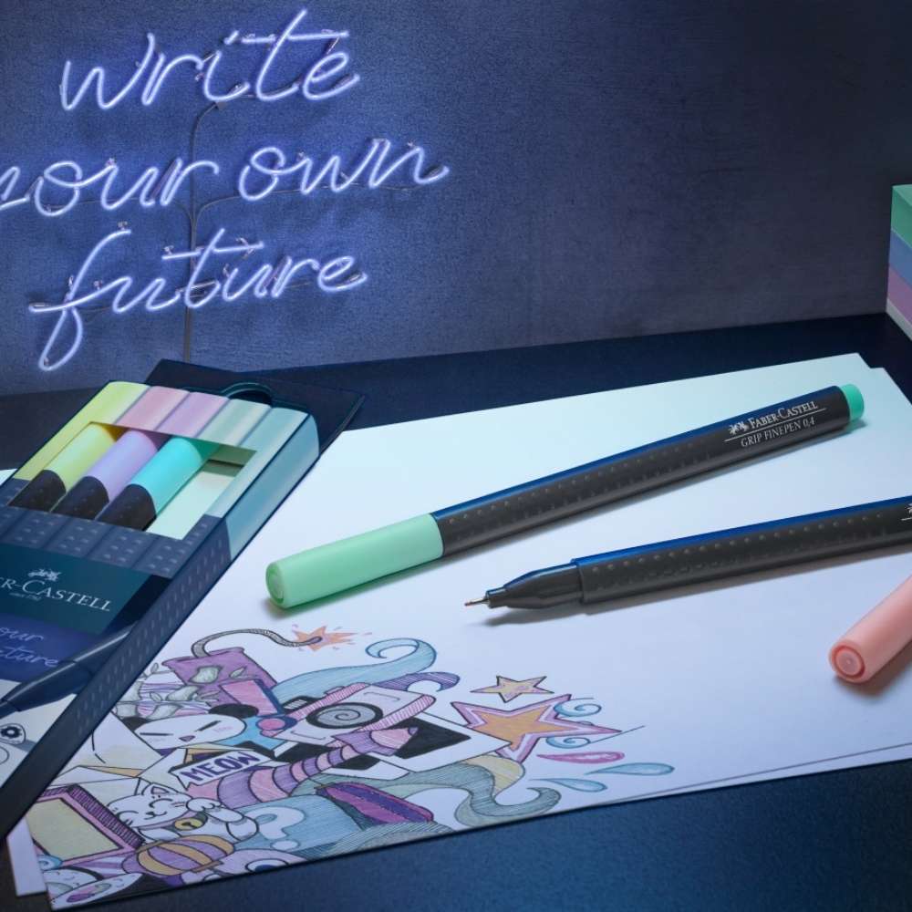 Faber-Castell Fineliner, Finepen Grip pastell, 5er Pack