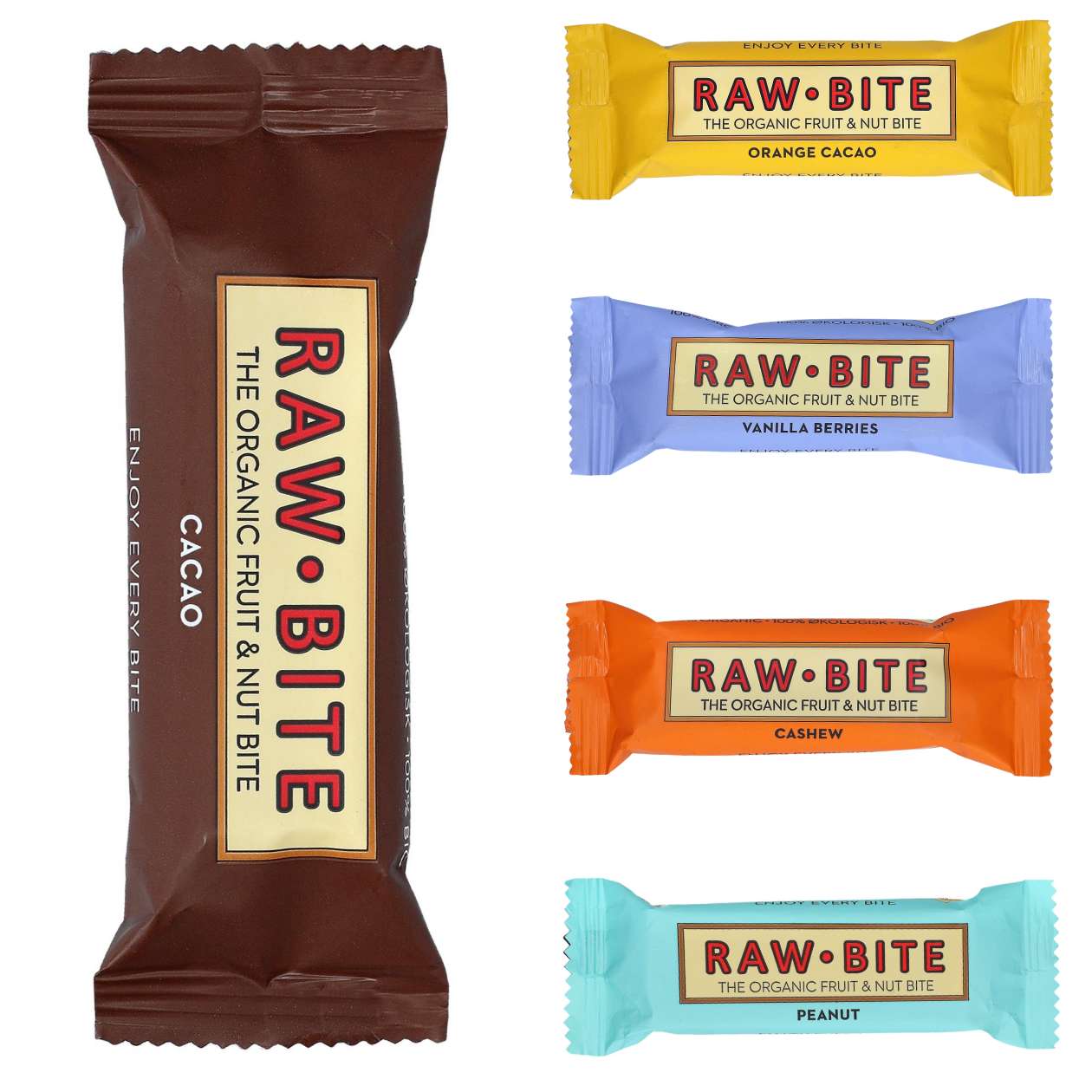 Raw Bite Riegel, unterschiedliche Sorten