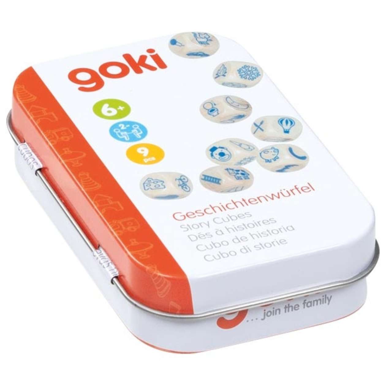 Geschichtenwürfel in Blechdose